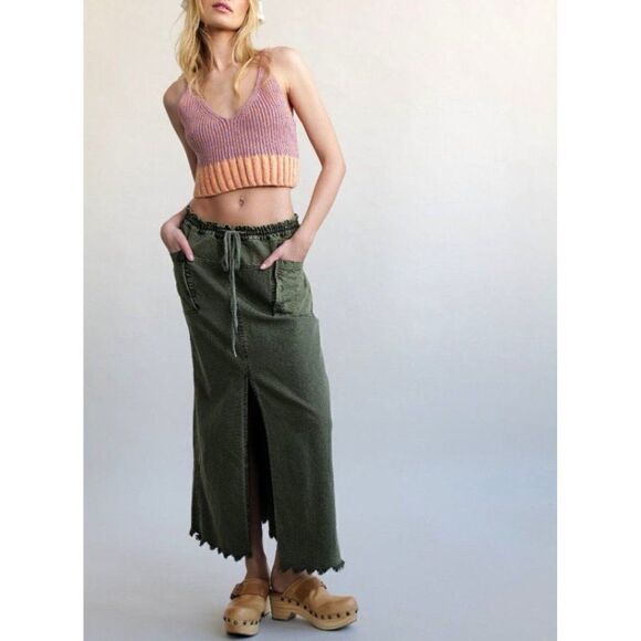 NWT FREE PEOPLE Sz L WOKE UP LIKE THIS DENIM MAXI SKIRT - Picture 1 of 5